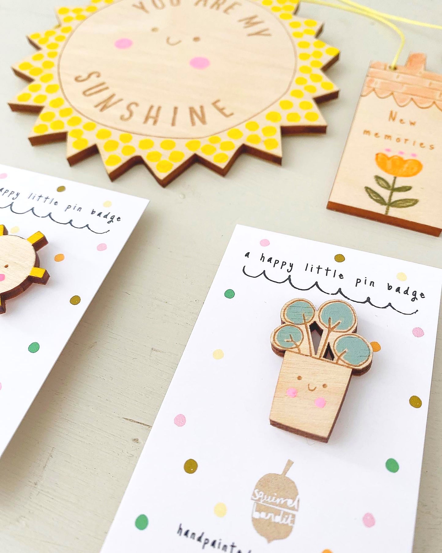 Pilea plant hand painted pin badge