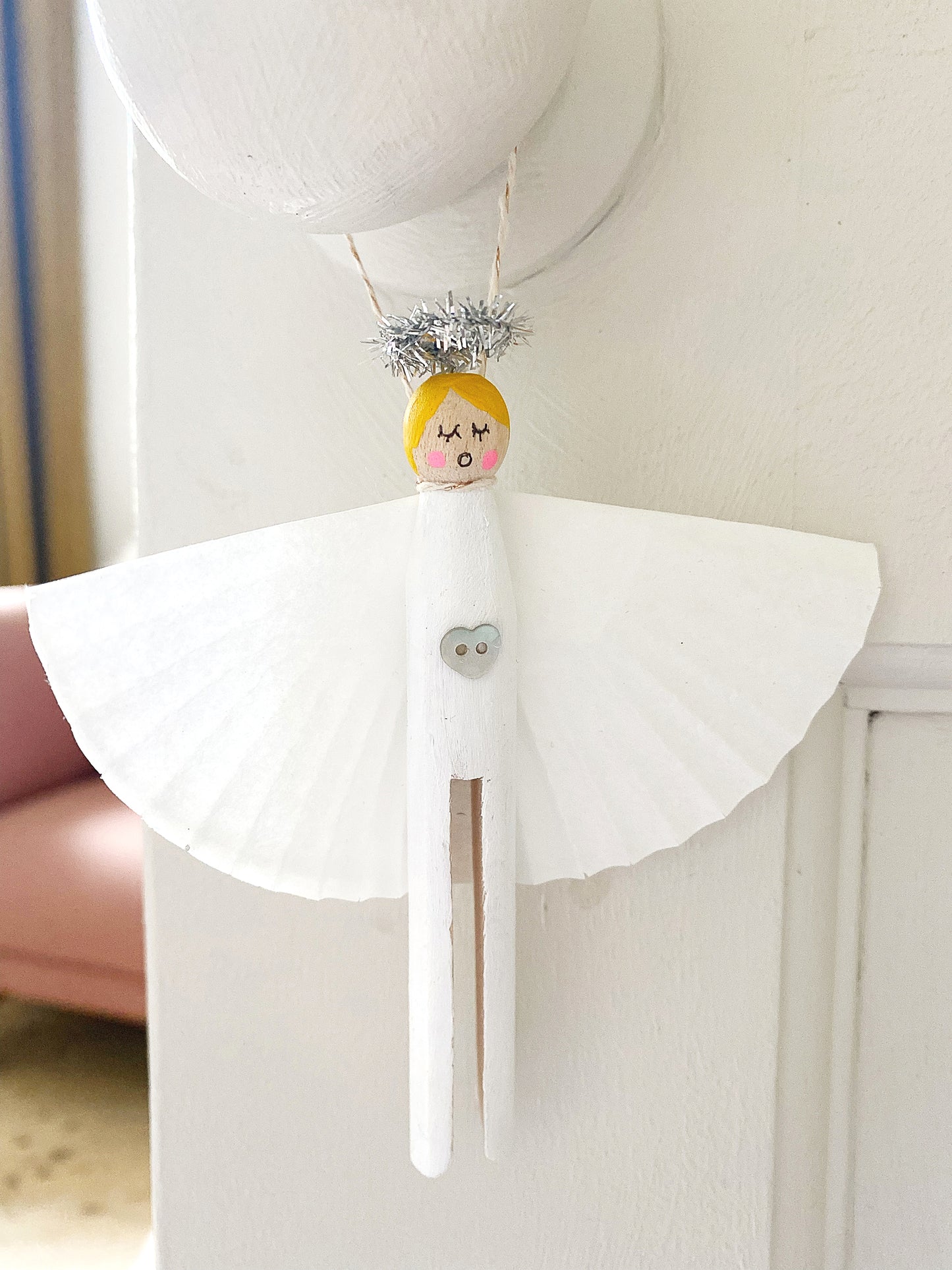 Handpainted angel wooden christmas dolly peg decoration