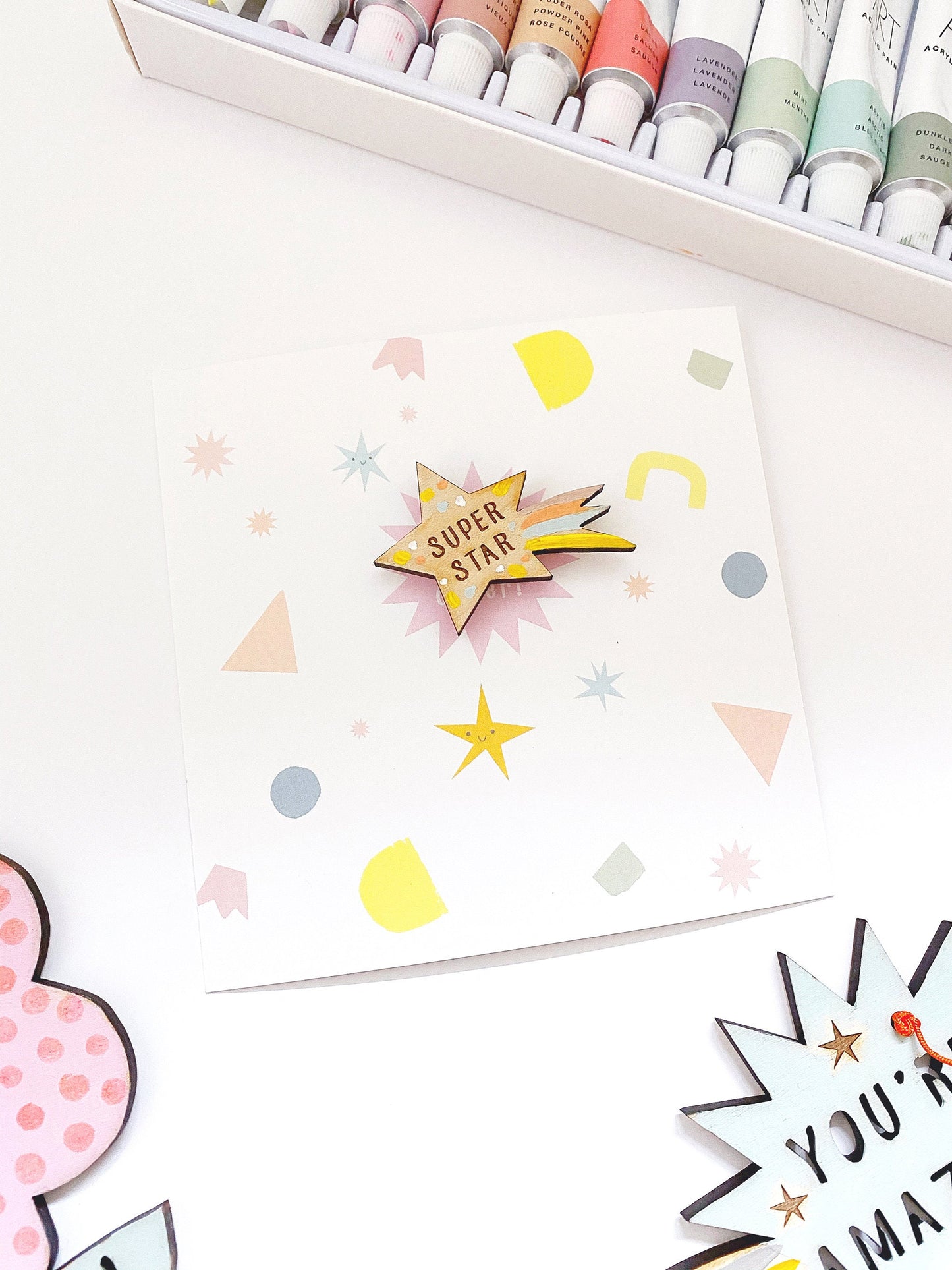 Superstar wooden pin badge