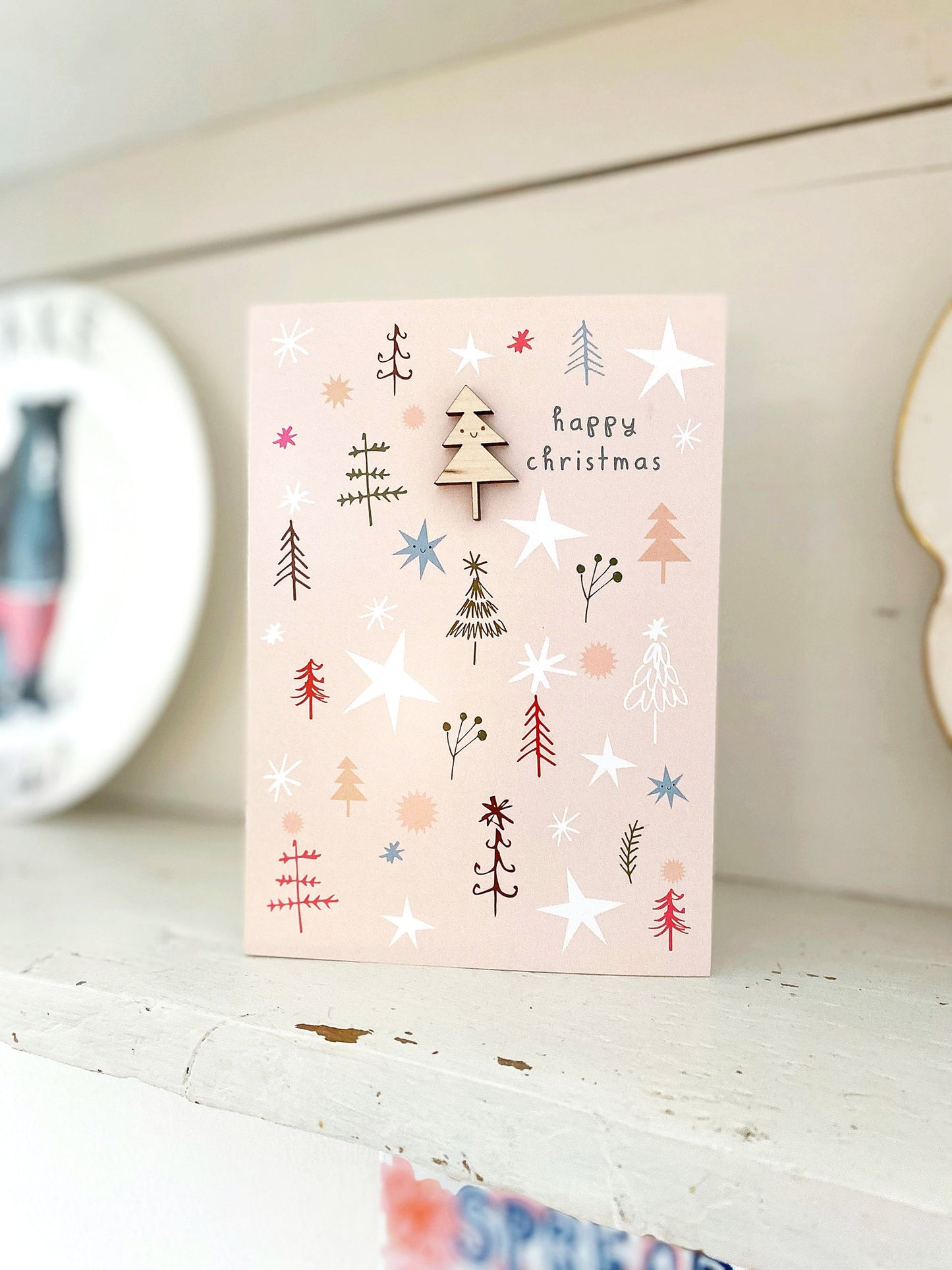 Wooden Christmas tree greeting card