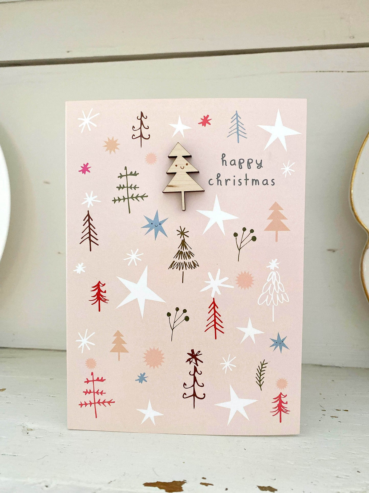 Wooden Christmas tree greeting card