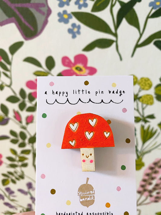 Hand-painted toadstool pin badge