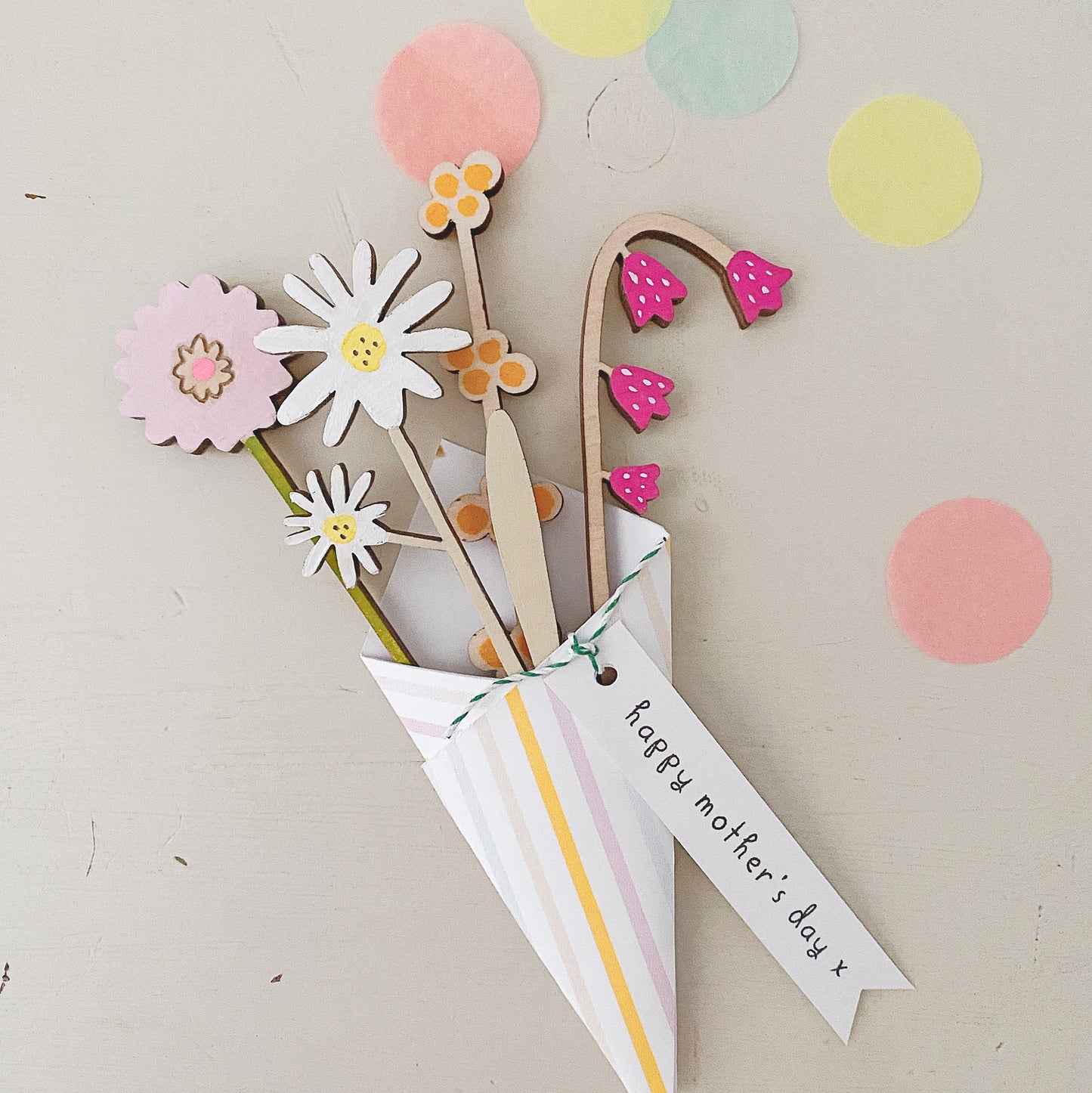 Hand-painted wooden flower posy