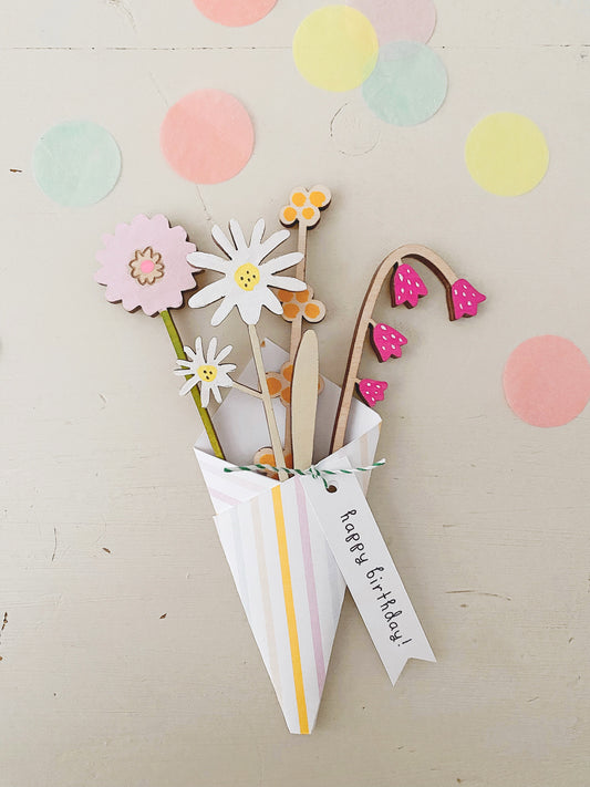 Hand-painted wooden flower posy