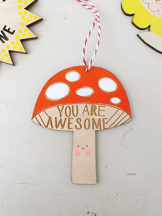 Toadstool hand-painted wooden decoration