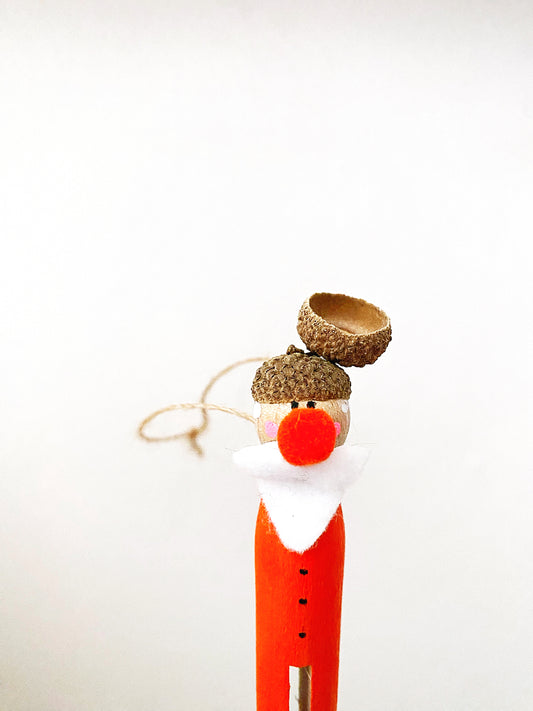 Santa Christmas tree decoration. Hand-painted wooden peg doll keepsake gift.