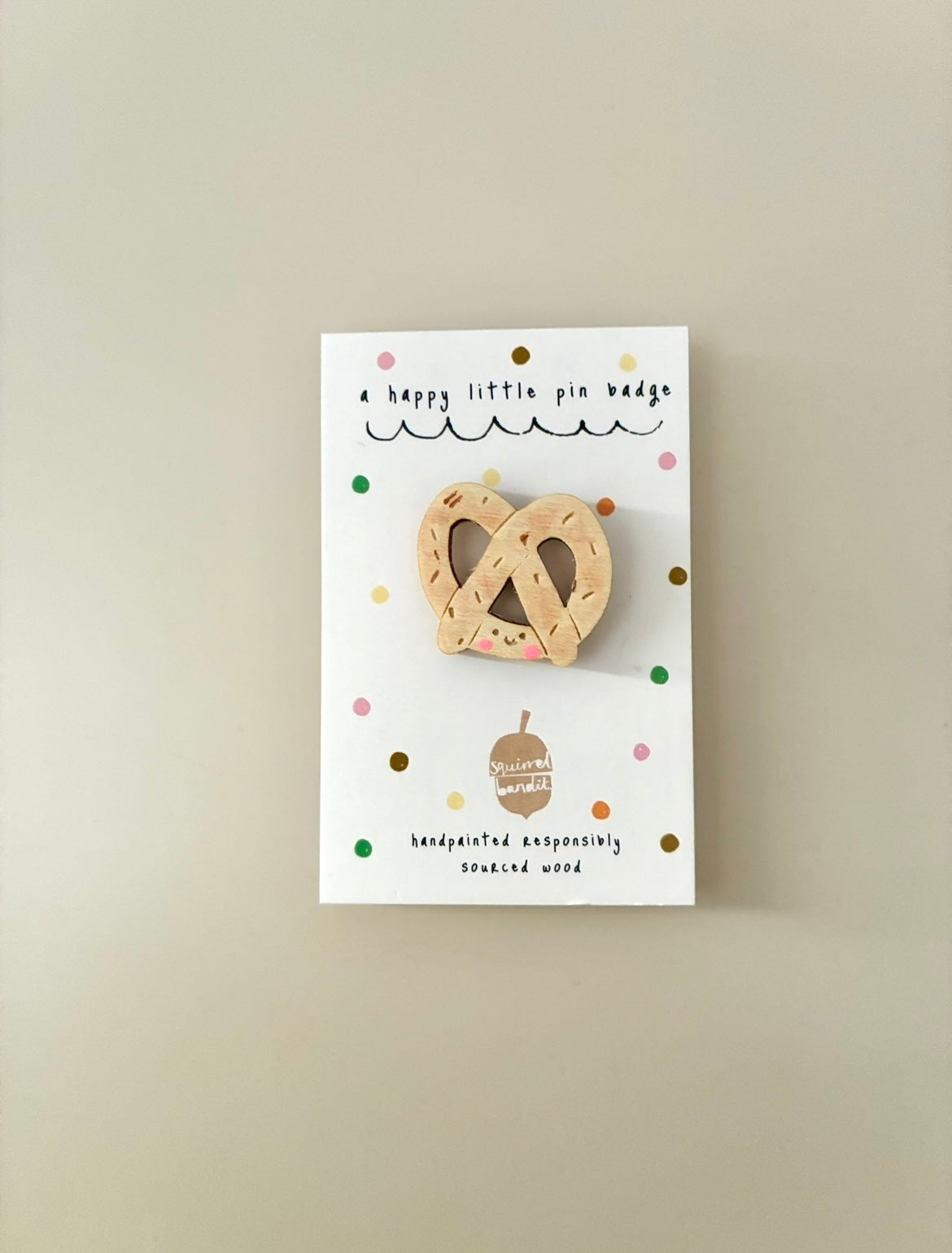 Pretzel wooden pin badge