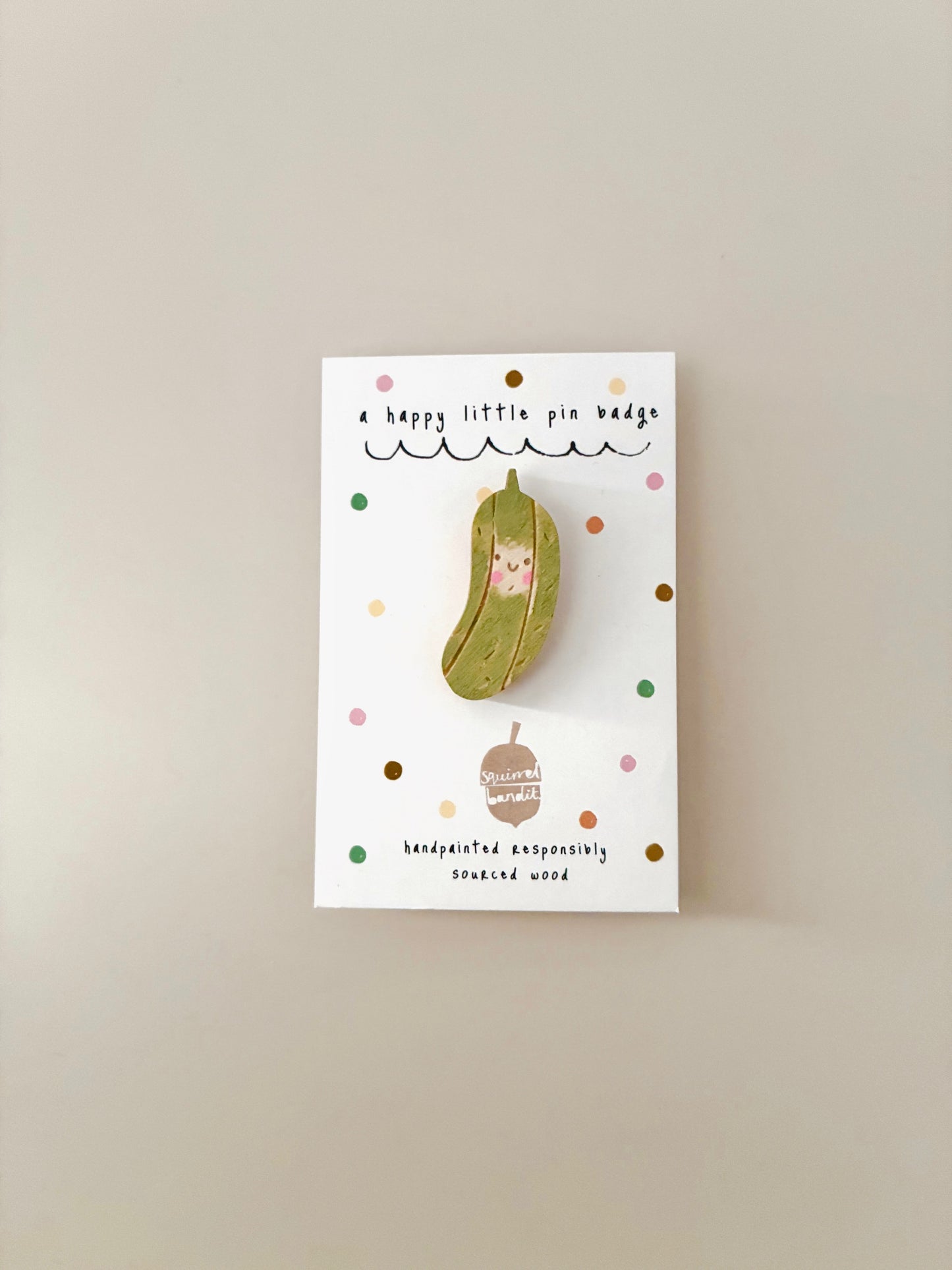 Gherkin wooden pin badge