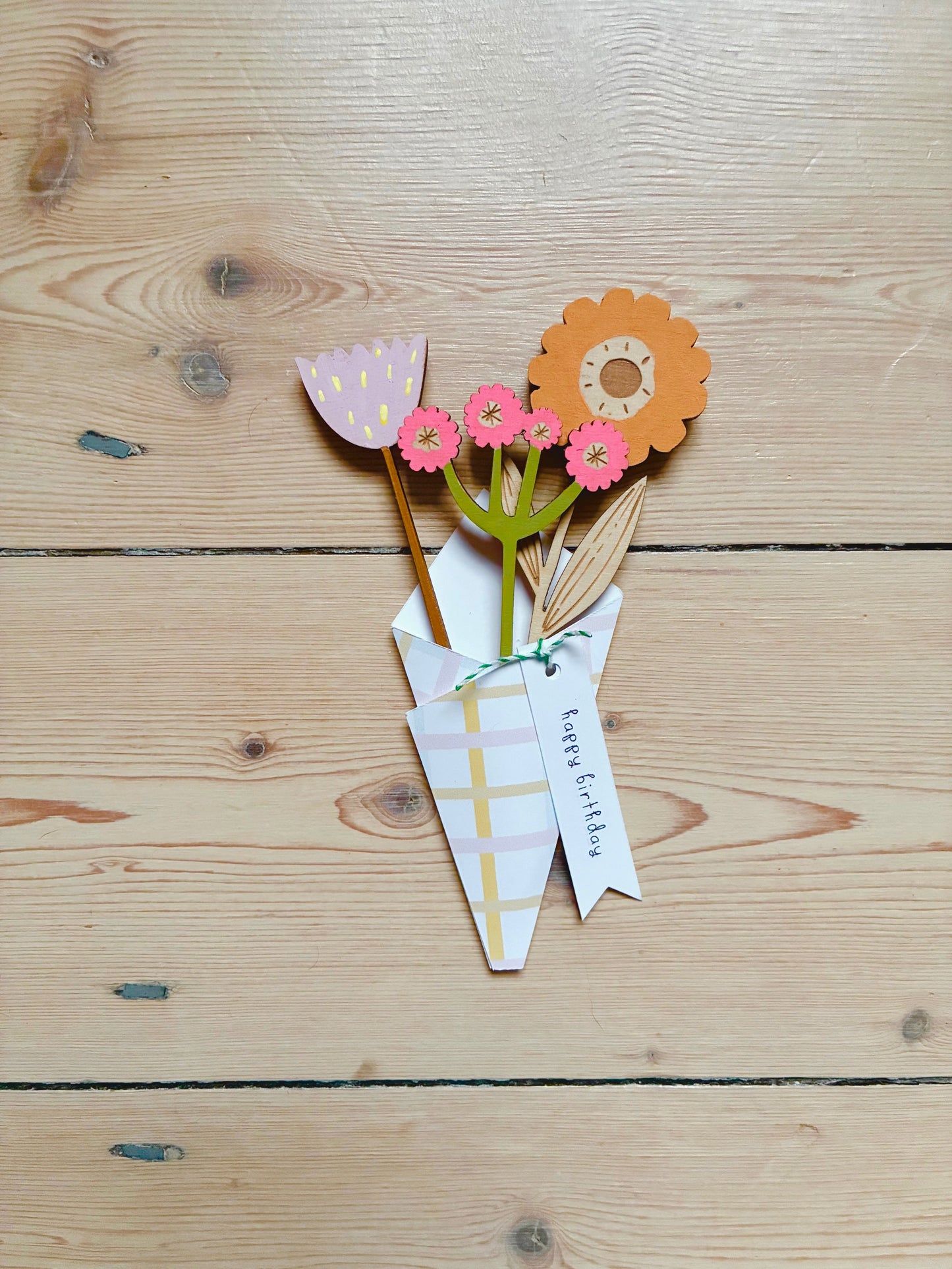 Hand-painted floral wooden spring bouquet