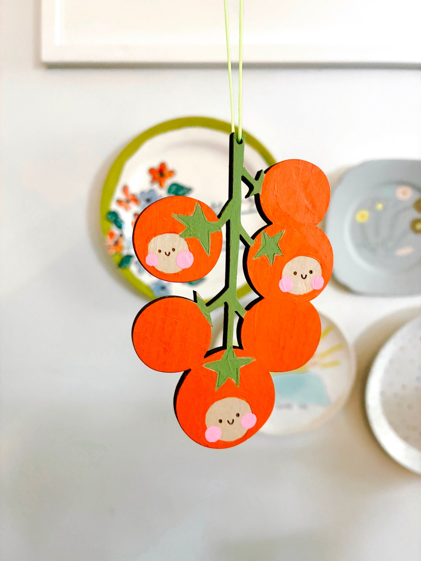 Hand-painted tomato wooden decoration