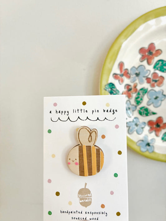 Bee wooden pin badge