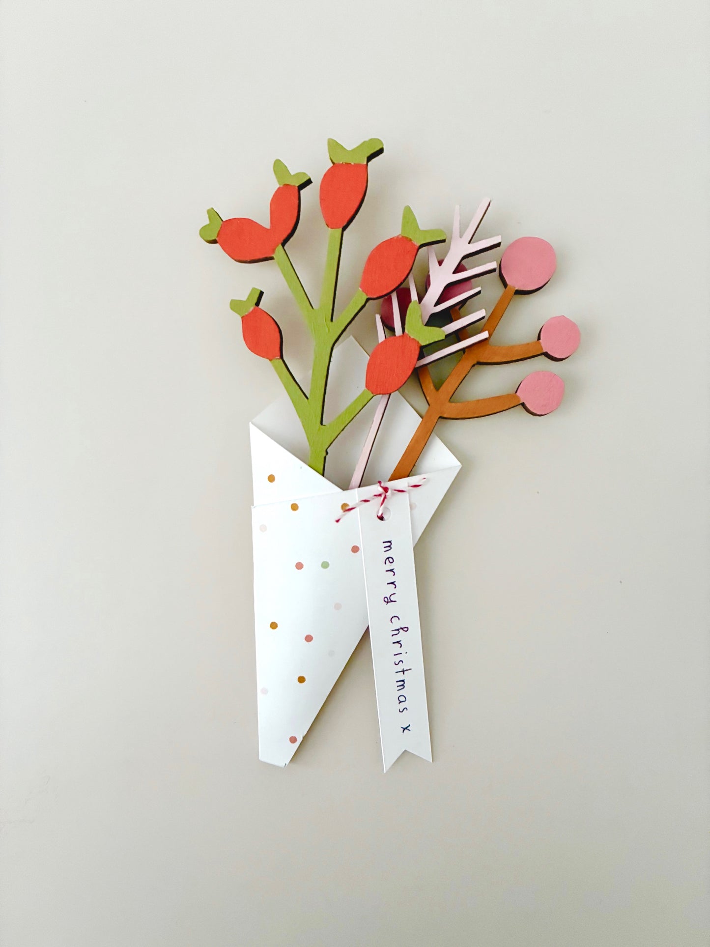 Christmas berry bouquet. Hand-painted wooden foliage.