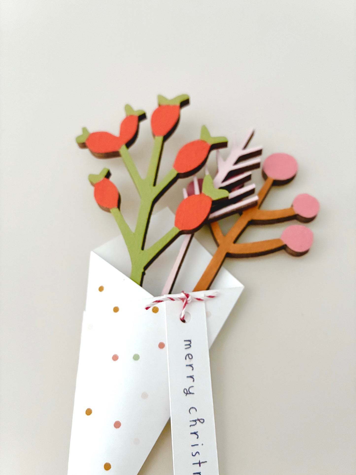 Christmas berry bouquet. Hand-painted wooden foliage.