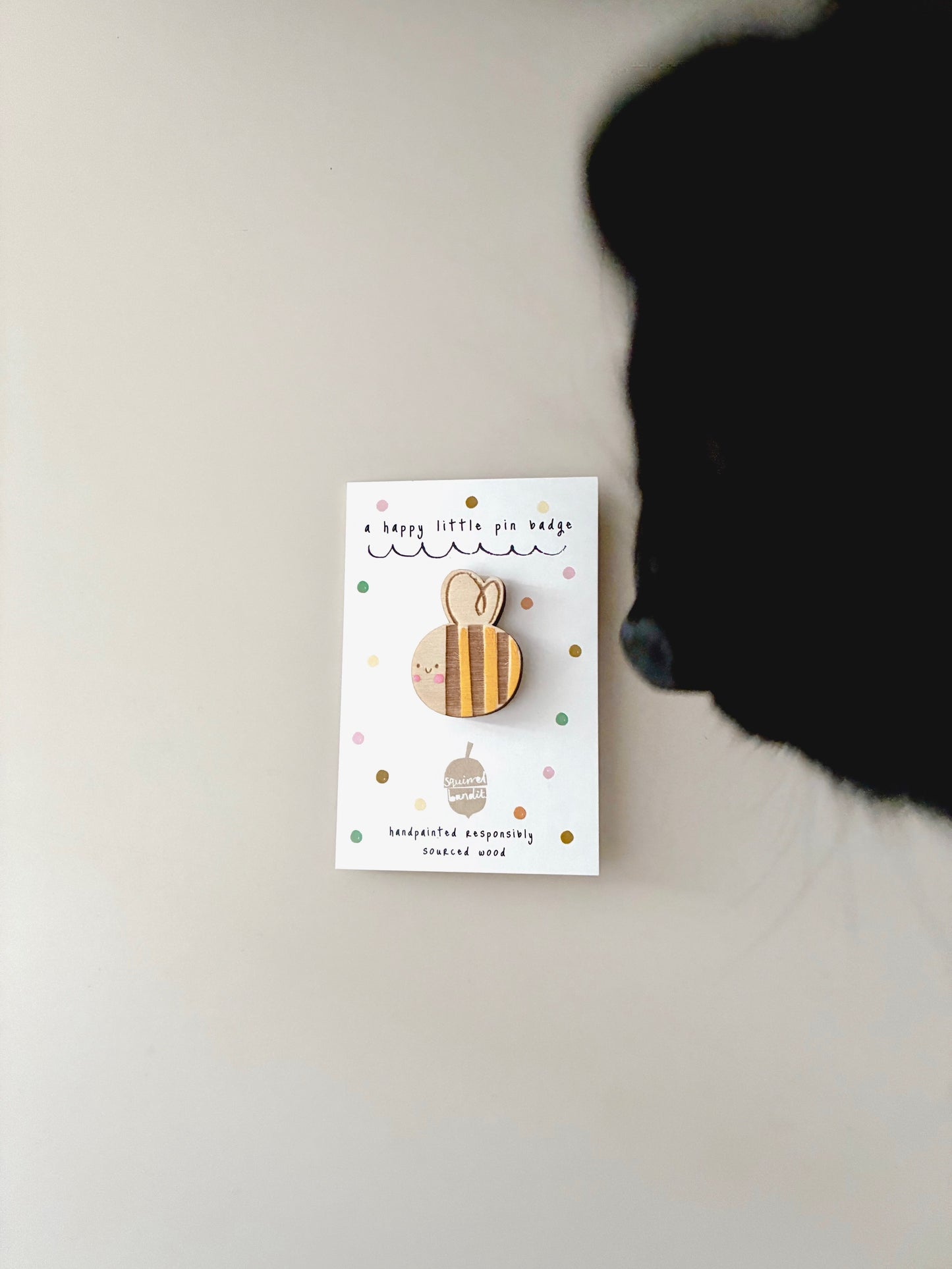 Bee wooden pin badge