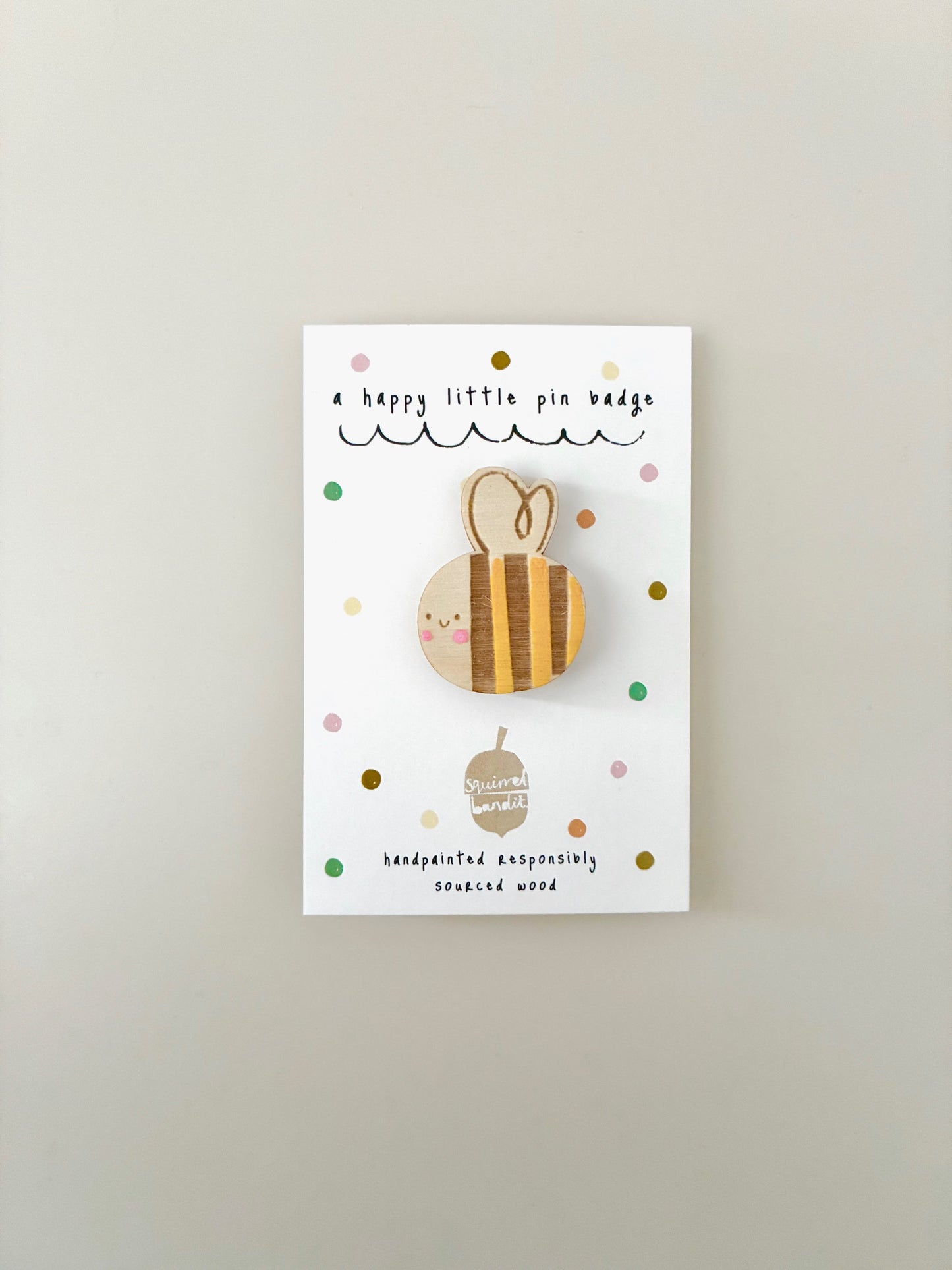 Bee wooden pin badge