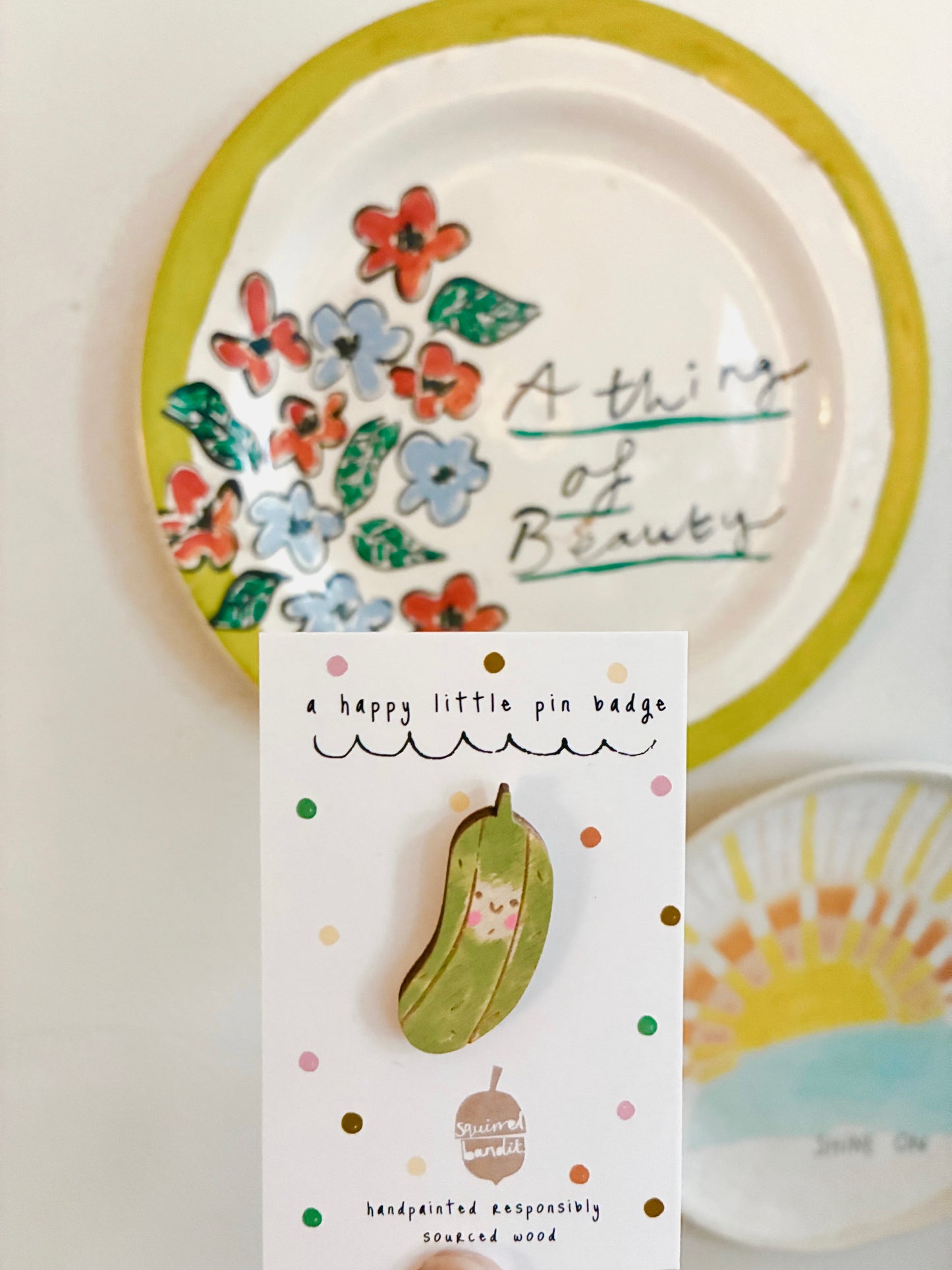 Gherkin wooden pin badge