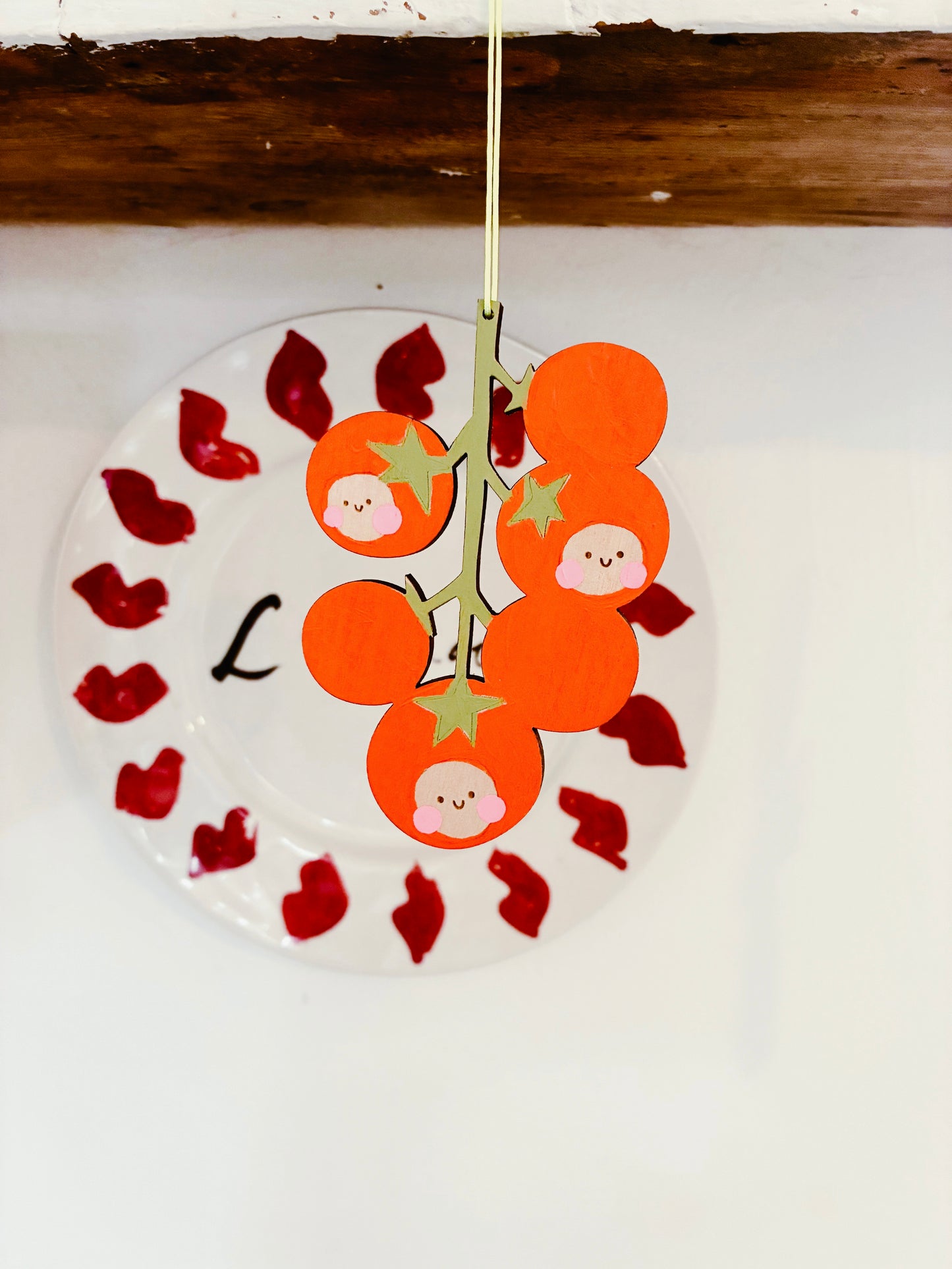 Hand-painted tomato wooden decoration