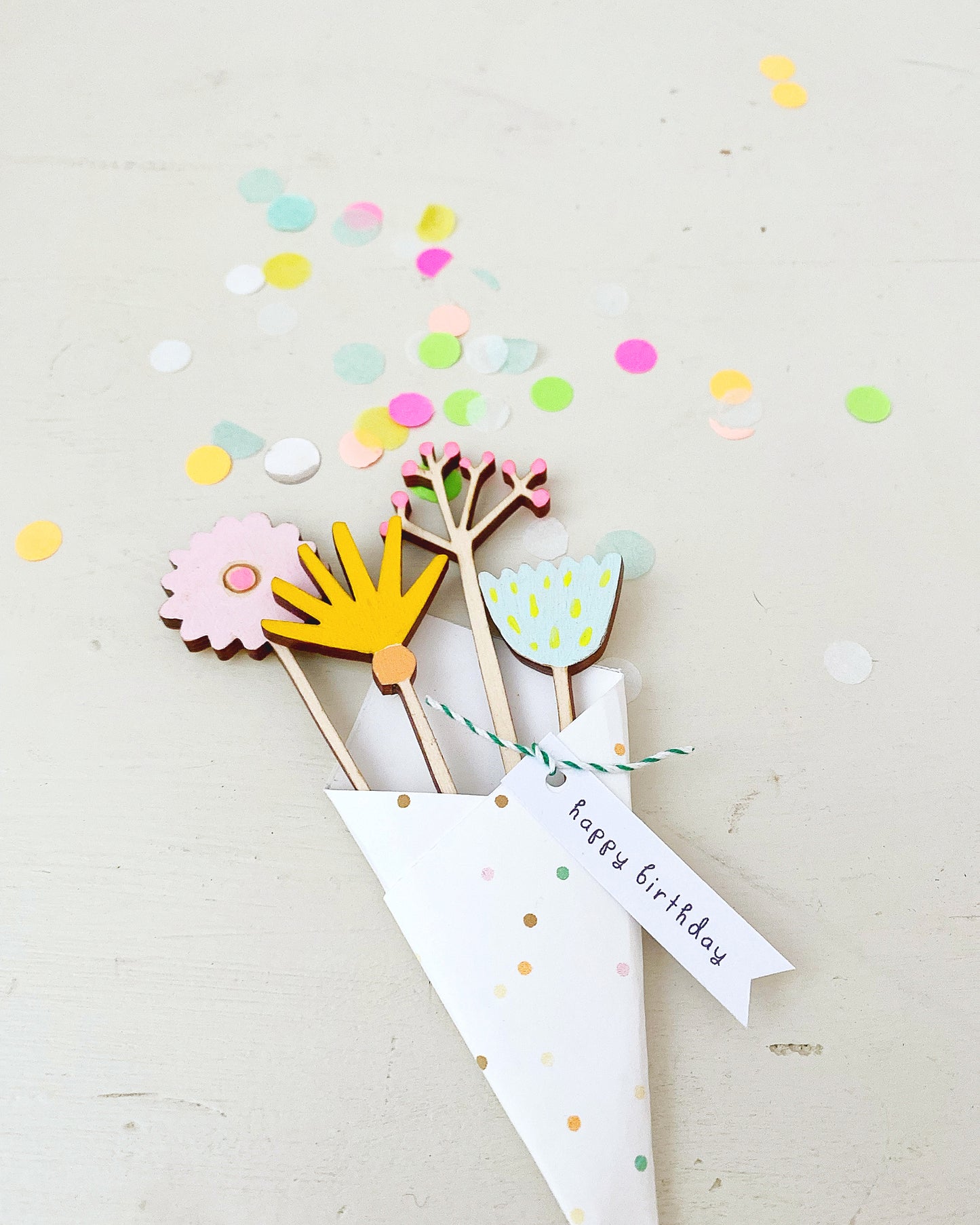 Hand-painted wooden wildflower stems