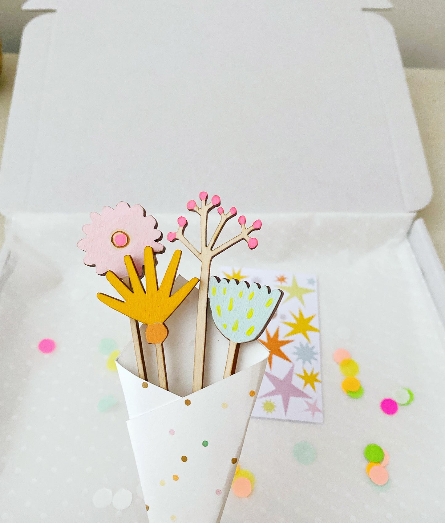 Hand-painted wooden wildflower stems