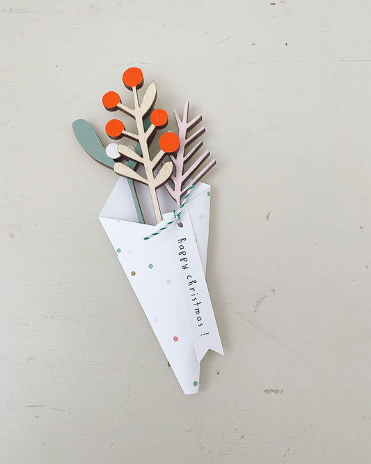 Mini wooden hand-painted christmas foliage stems