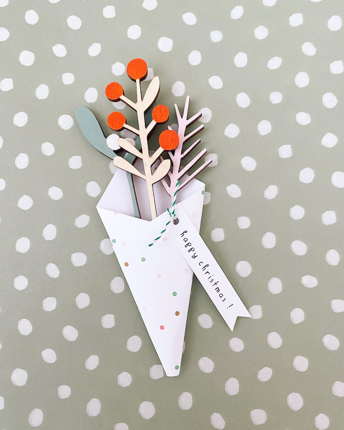 Mini wooden hand-painted christmas foliage stems