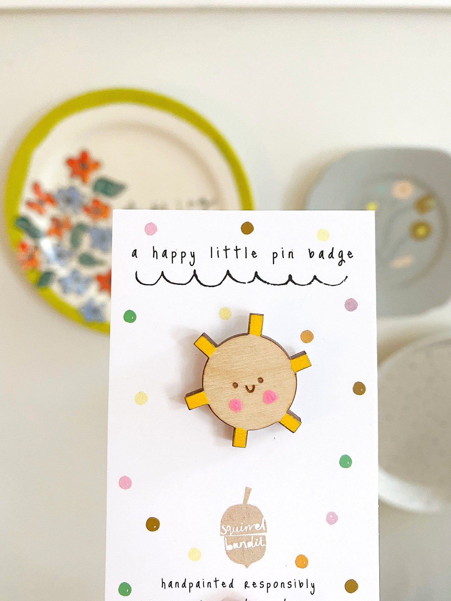 Smiley sunshine pin badge