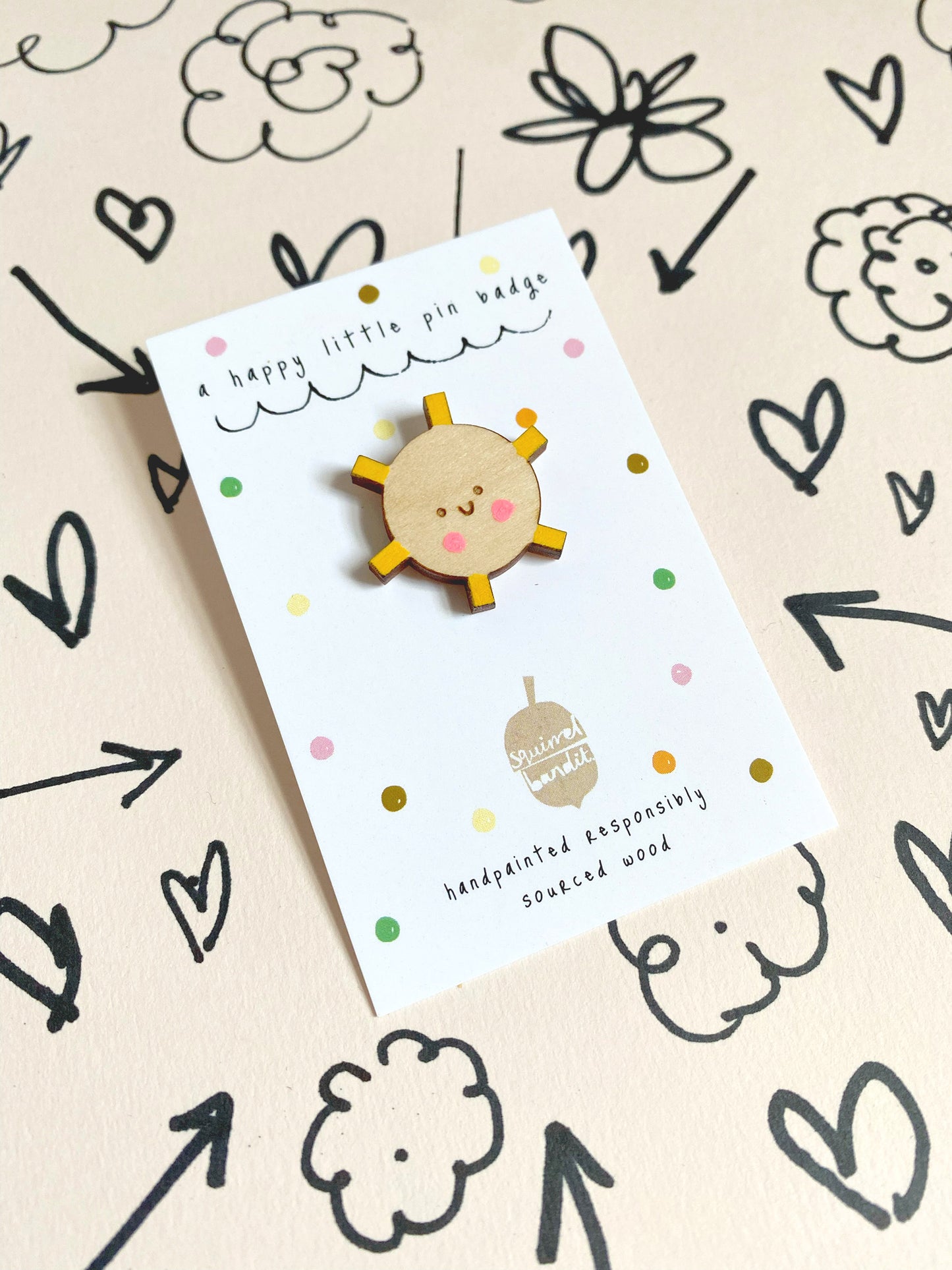Smiley sunshine pin badge