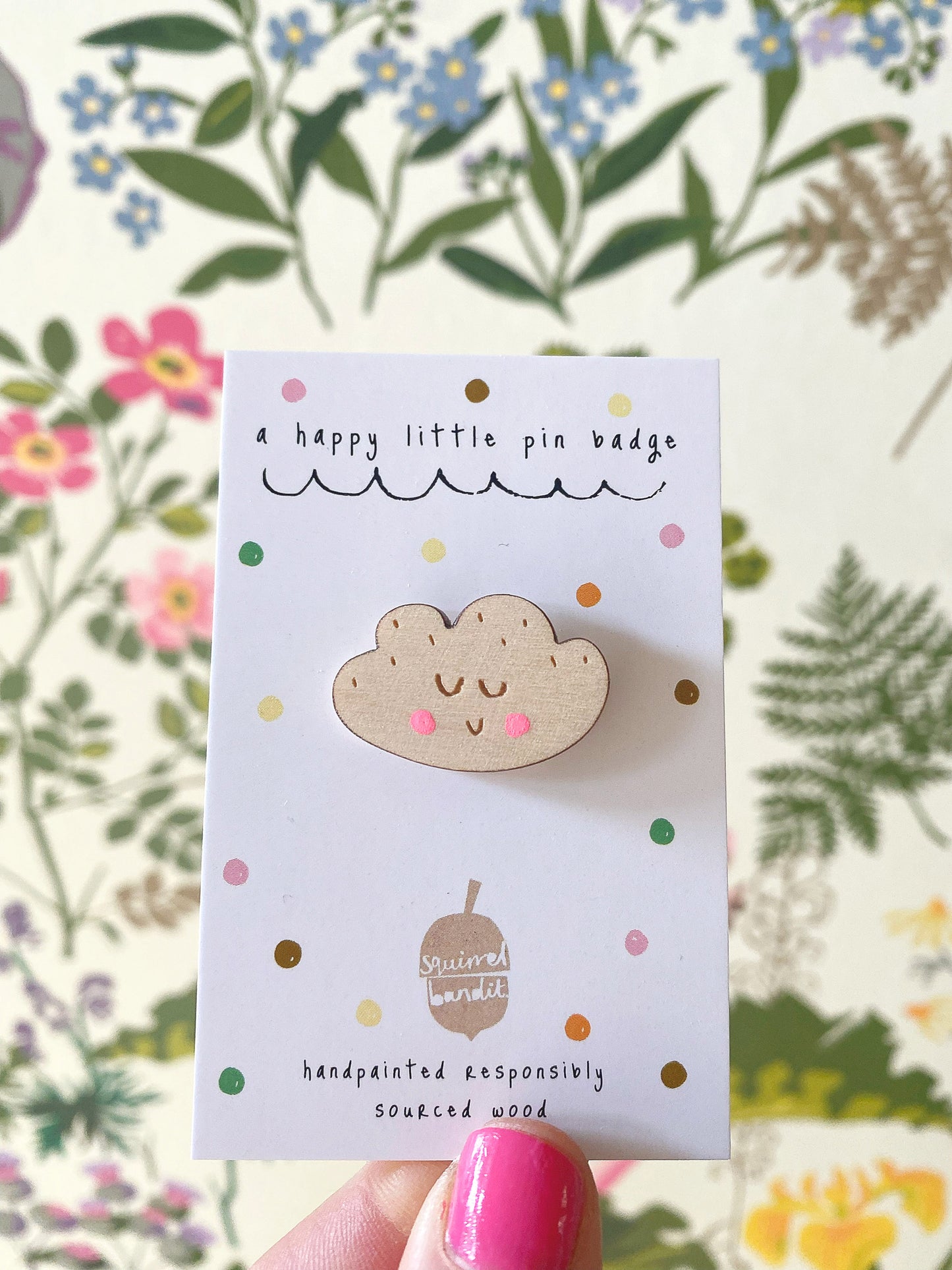 Smiley cloud pin badge