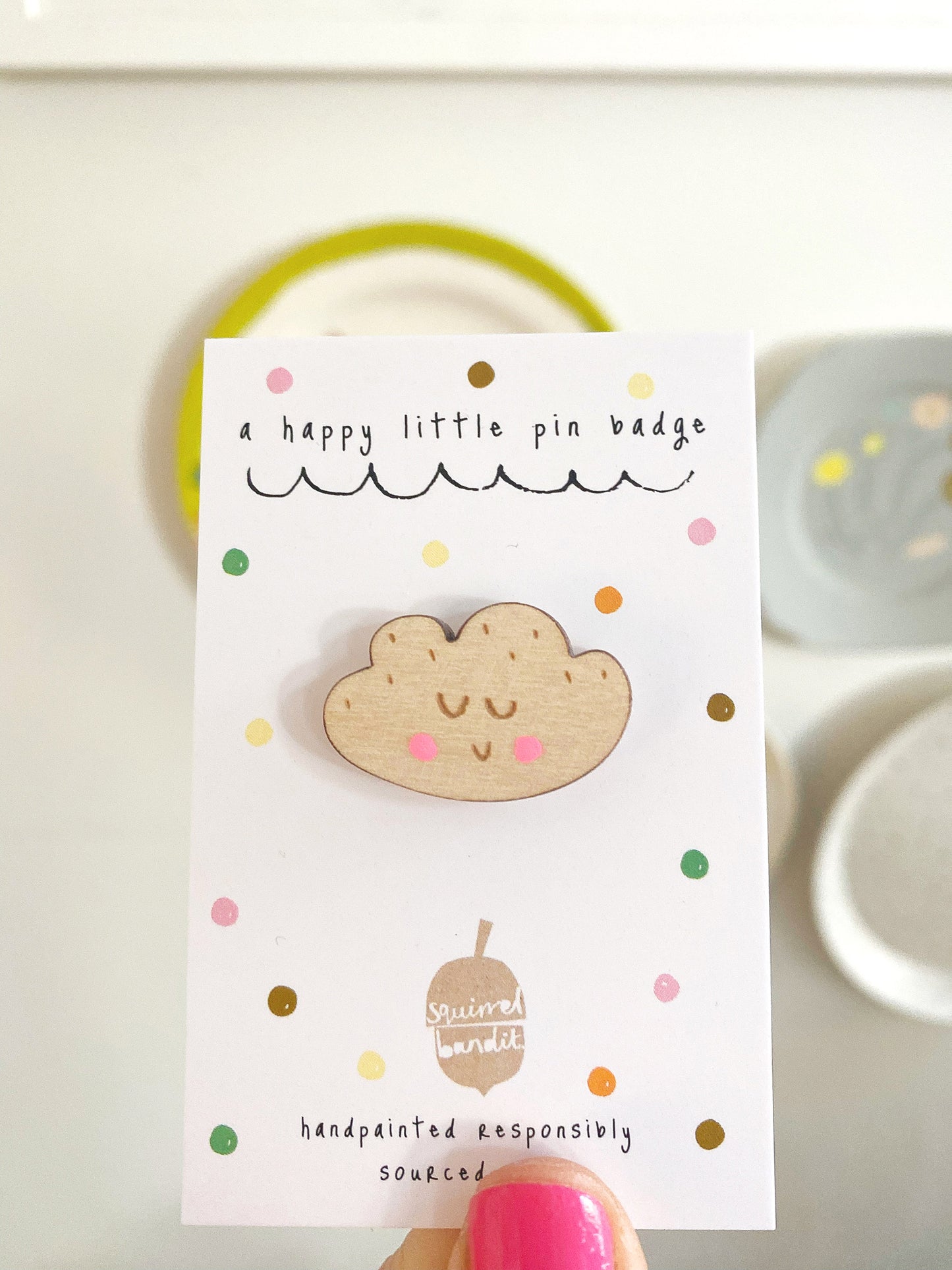 Smiley cloud pin badge