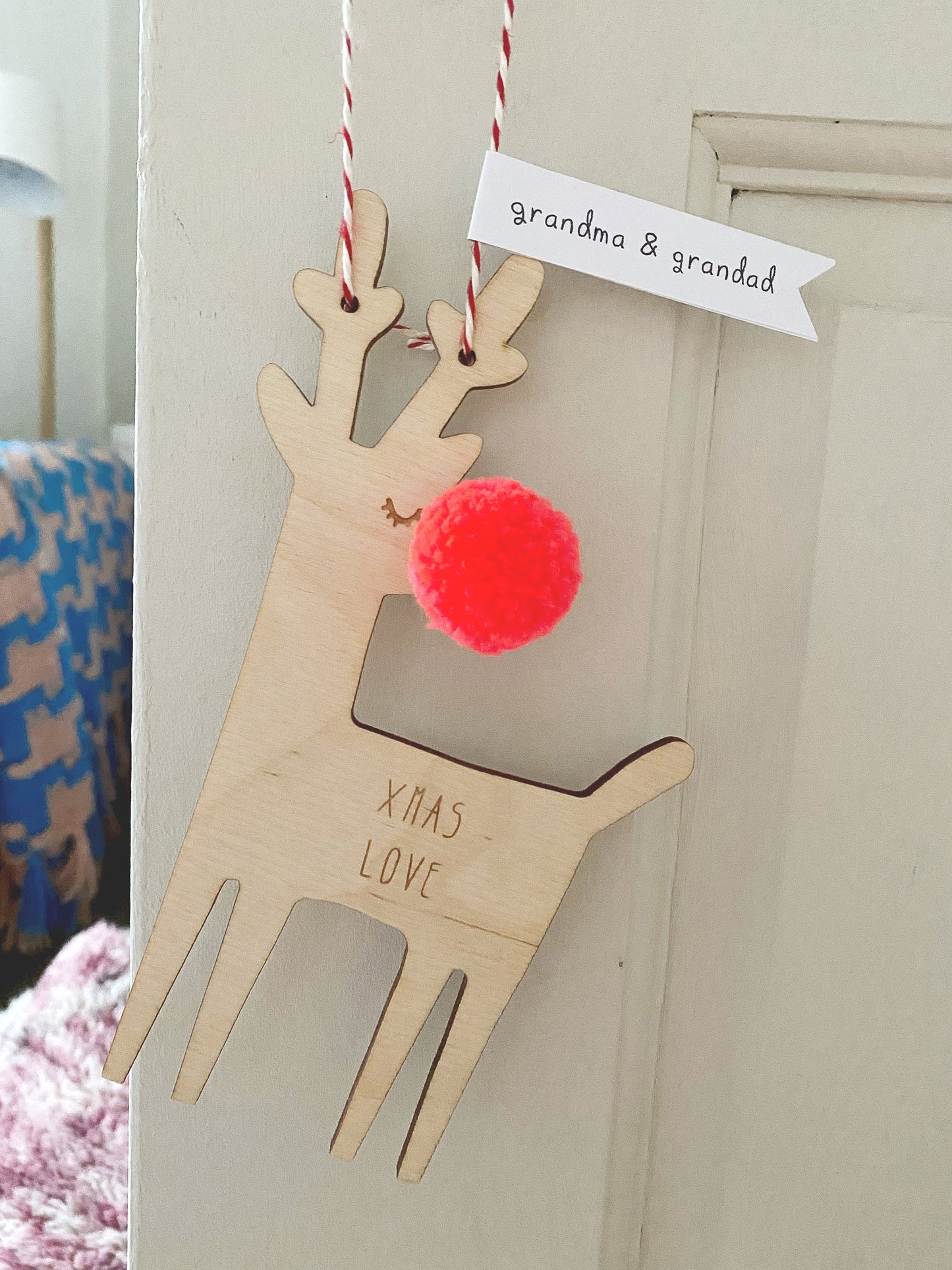 Wooden reindeer Christmas keepsake decoration