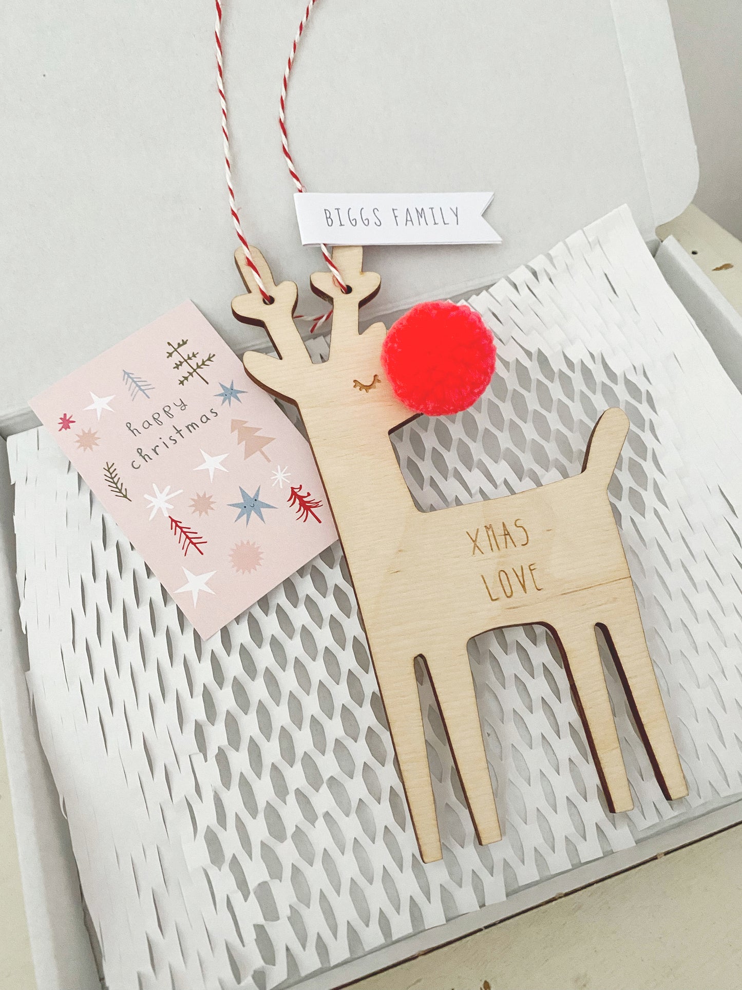 Wooden reindeer Christmas keepsake decoration