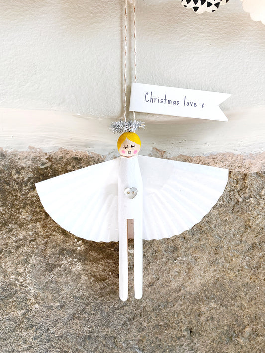 Handpainted angel wooden christmas dolly peg decoration