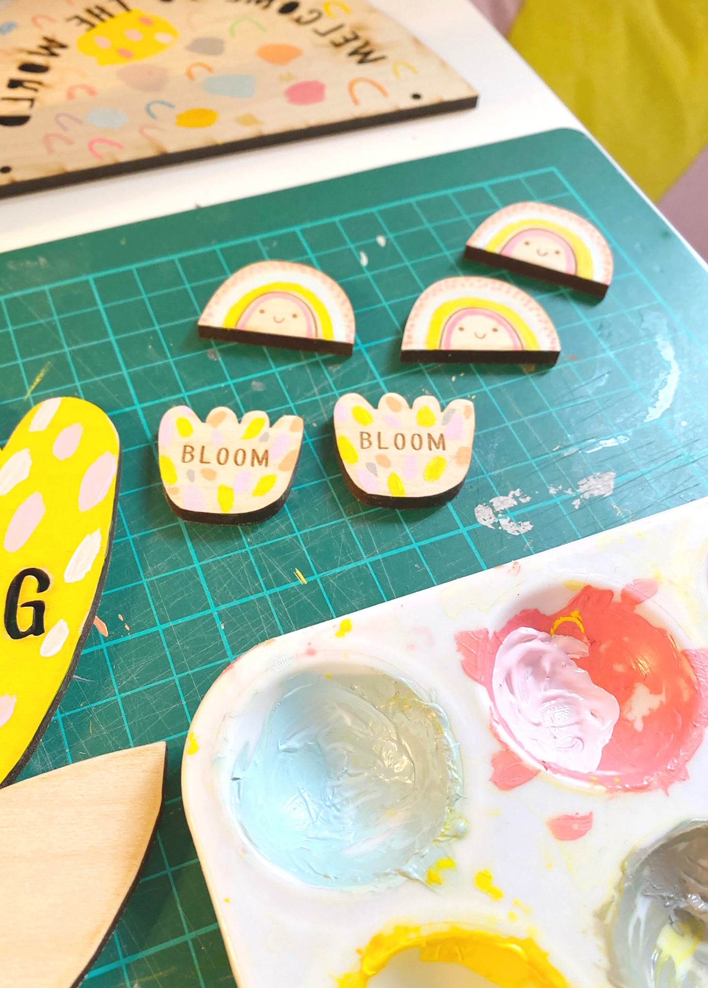 Rainbow wooden pin badge