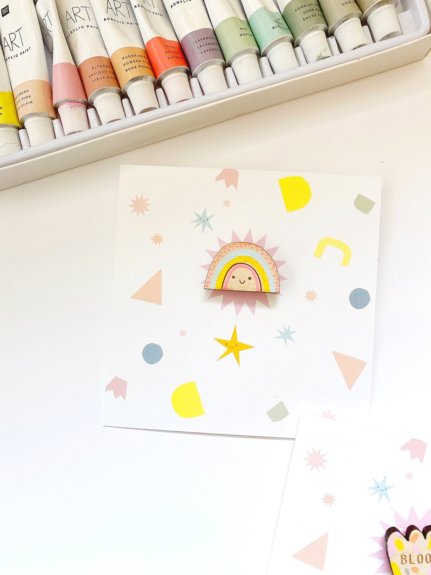 Rainbow wooden pin badge