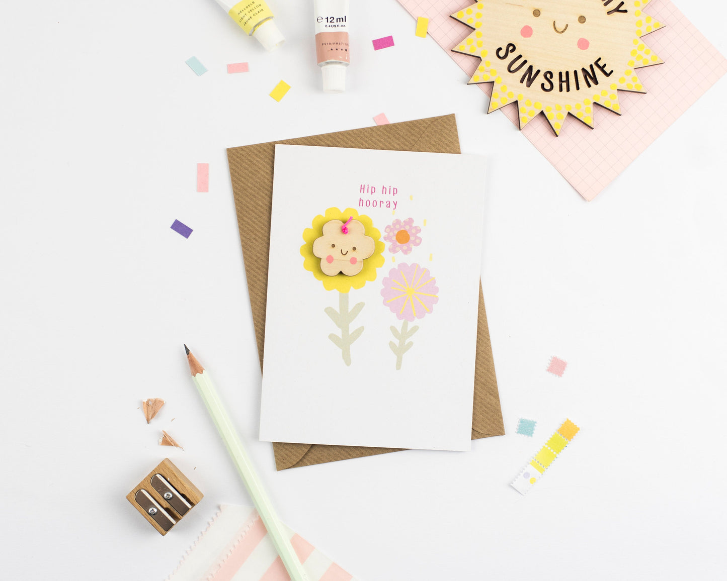 Hip hip hooray floral greeting card