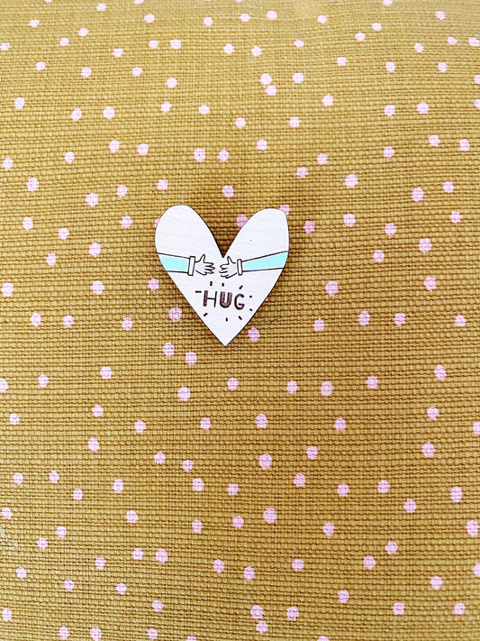 Hug heart hand-painted wooden pin badge