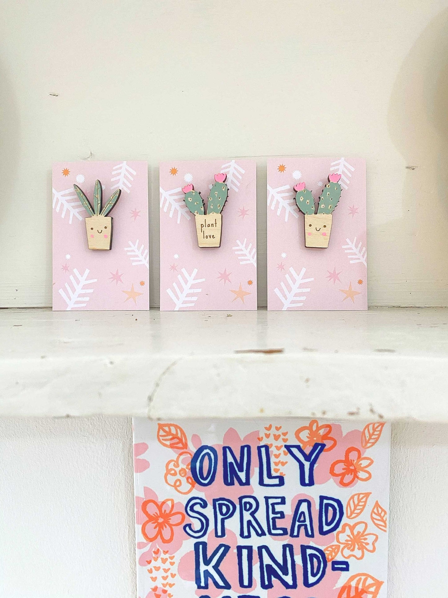 Plant love succulent wooden pin badge