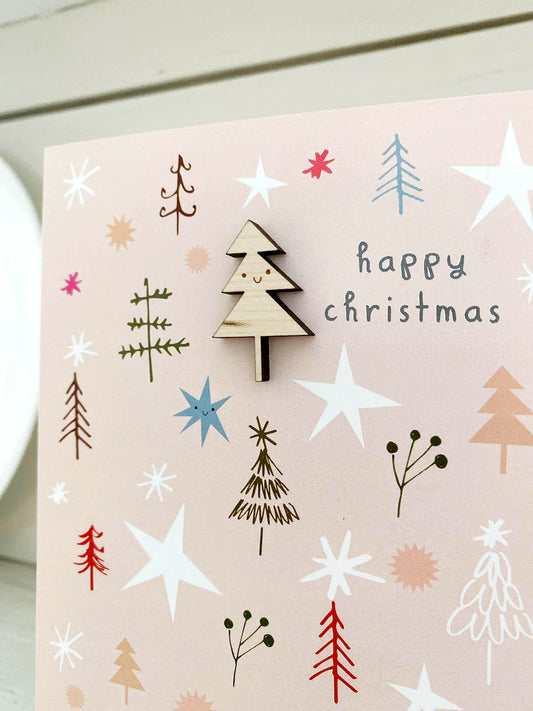 Wooden Christmas tree greeting card