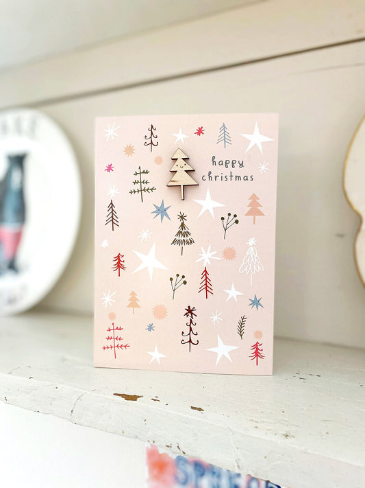 Wooden Christmas tree greeting card