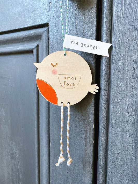 Wooden Christmas robin keepsake decoration