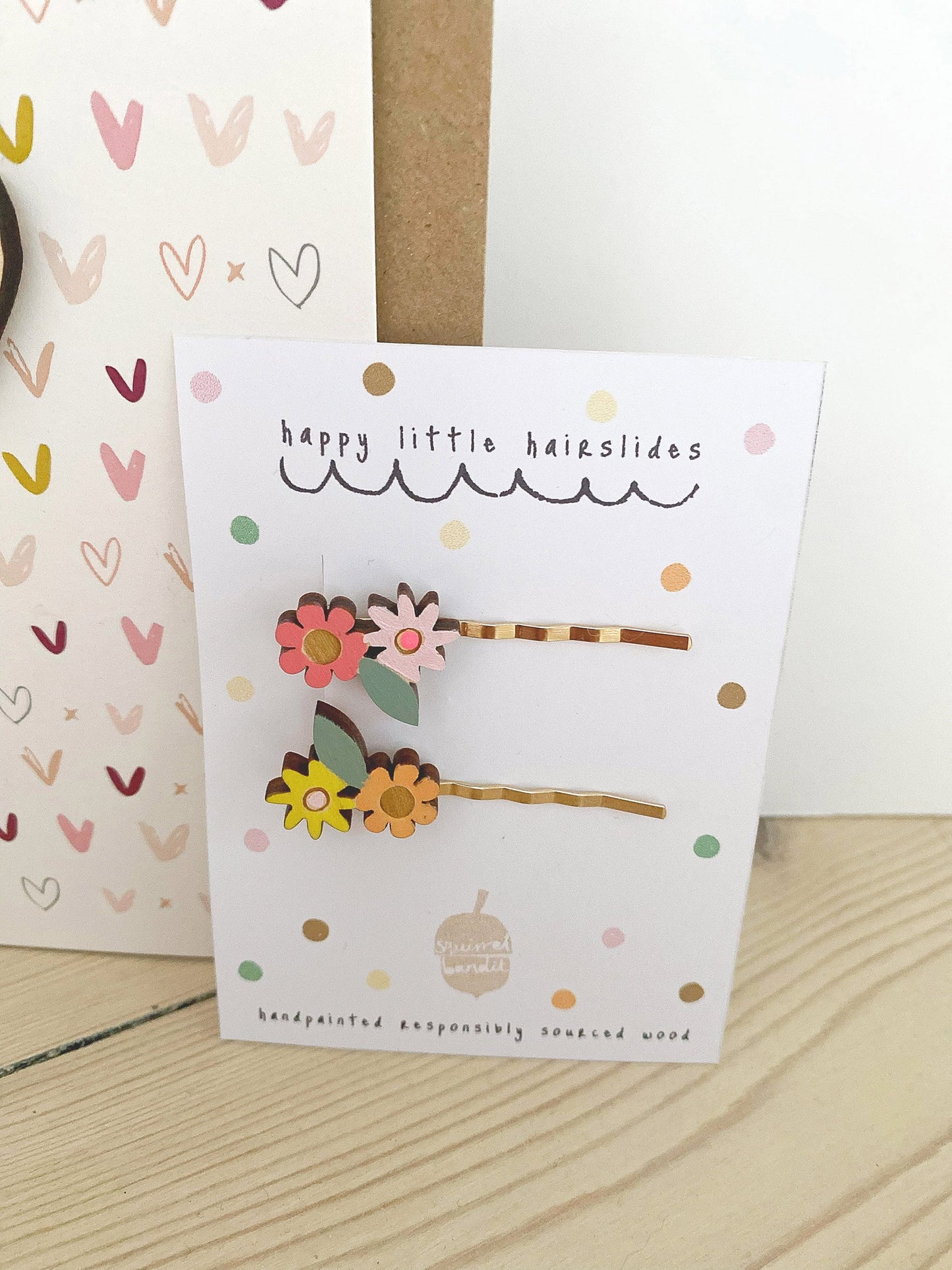 Hand-painted pretty wooden floral hairslides