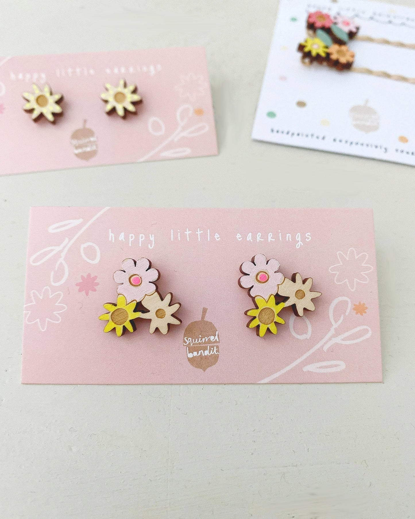 Hand-painted floral wooden earrings