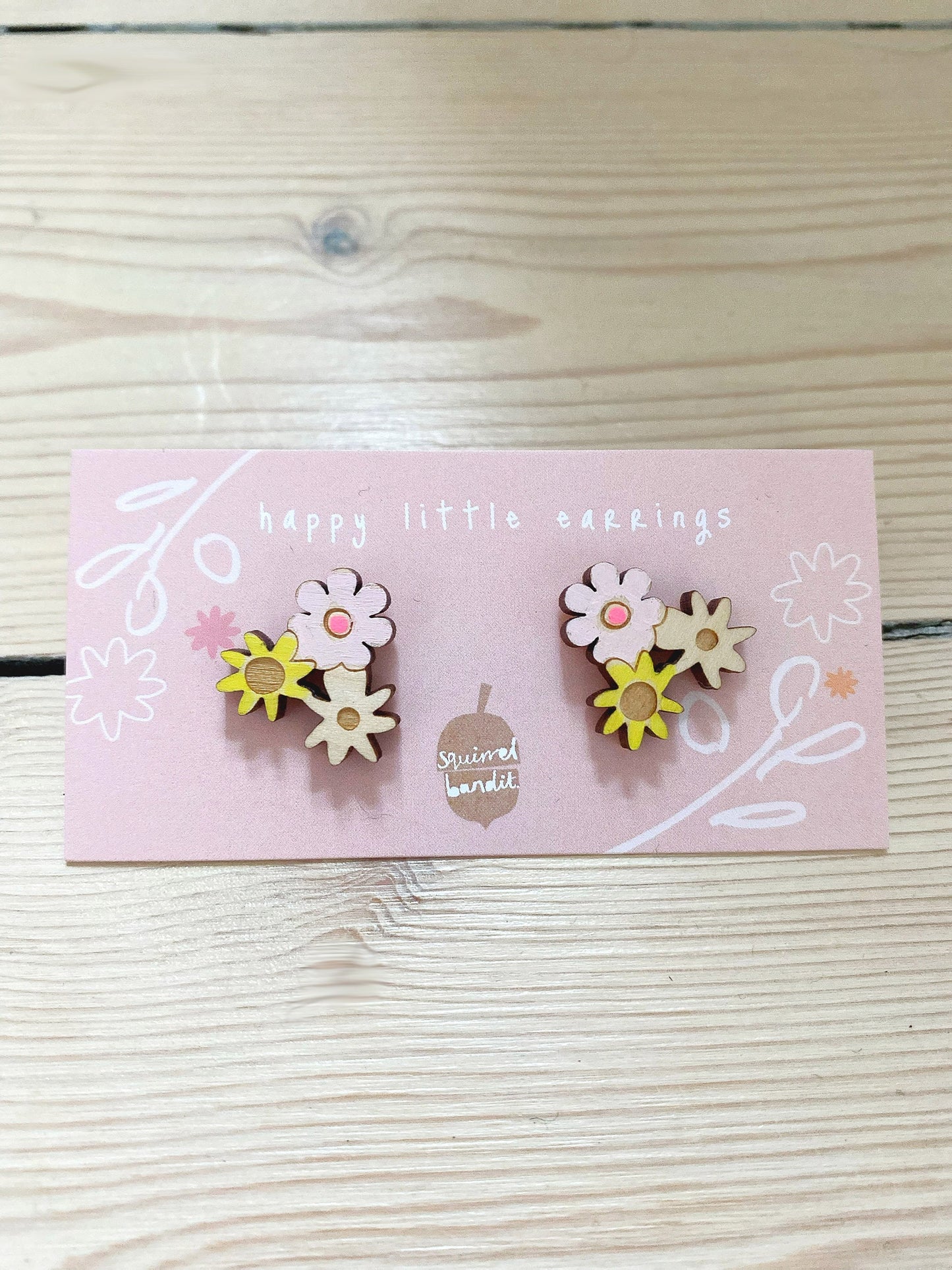 Hand-painted floral wooden earrings