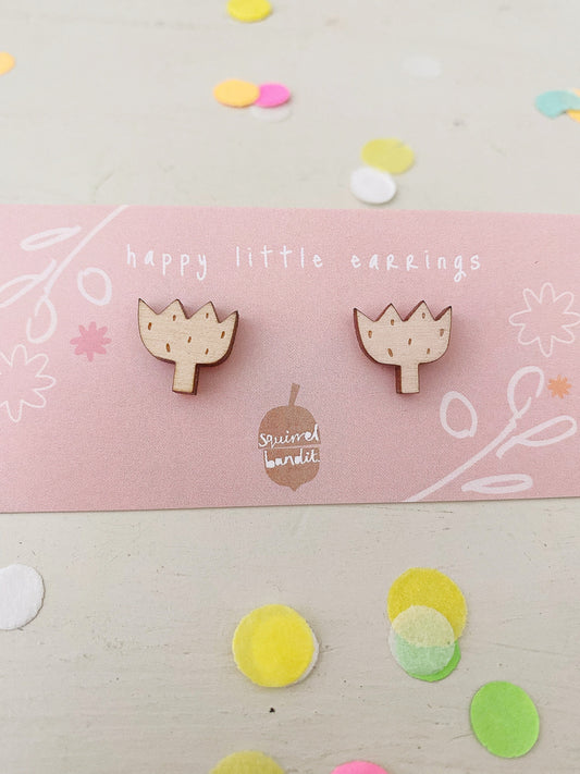 Mini wooden tulip earrings