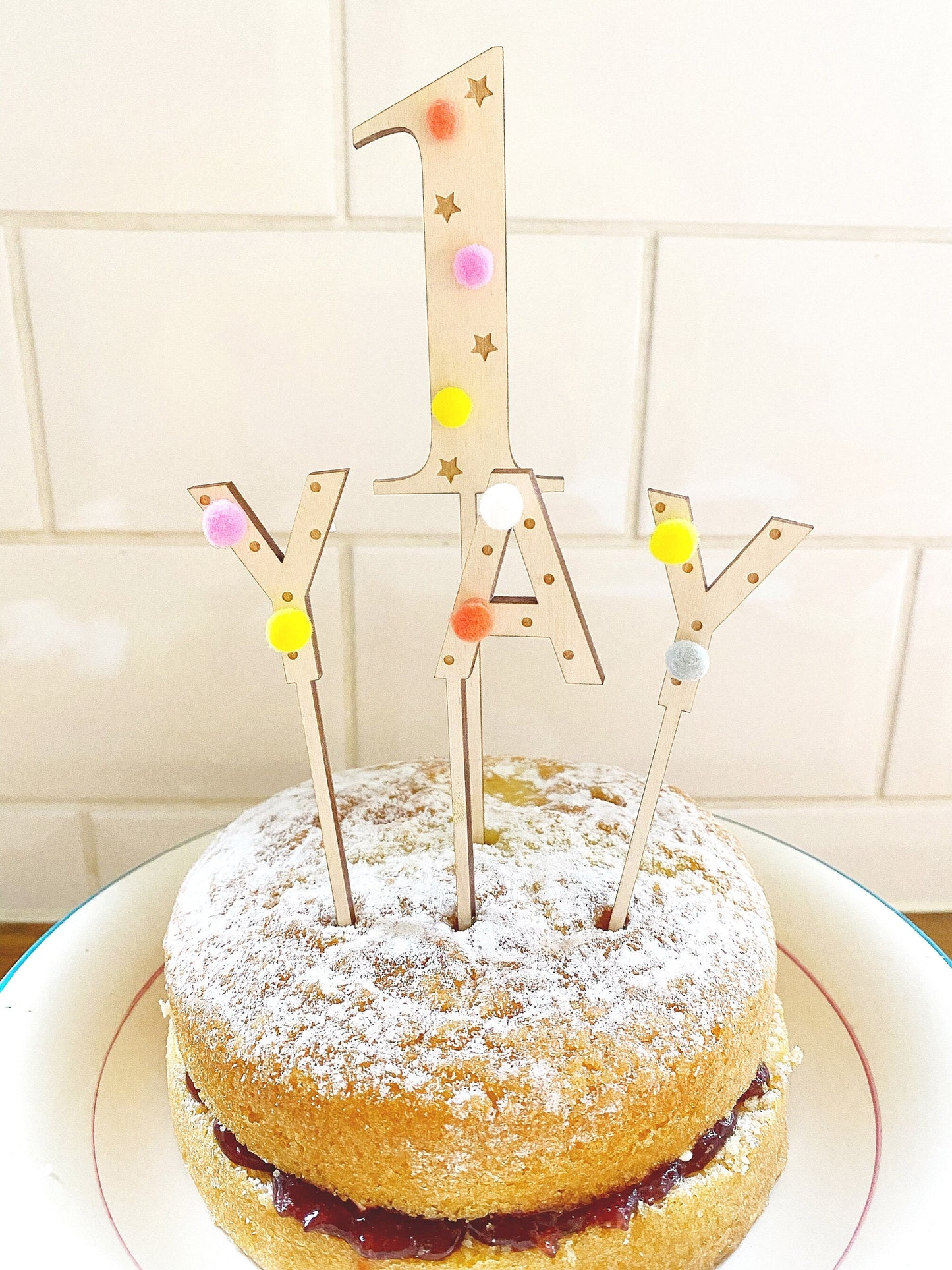 Wooden First Birthday cake topper