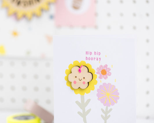 Hip hip hooray floral greeting card