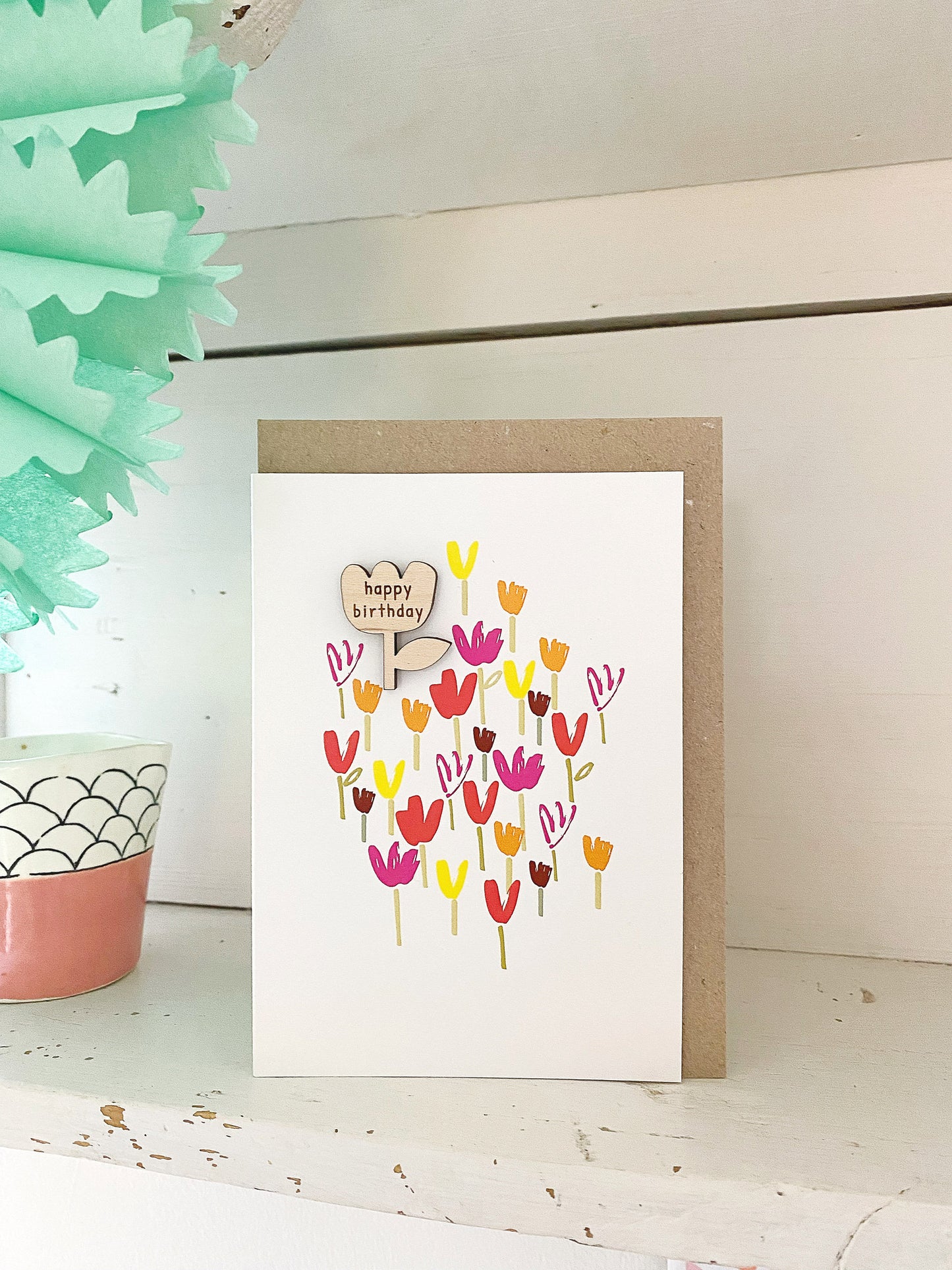 Happy Birthday pretty floral handfinished greeting card